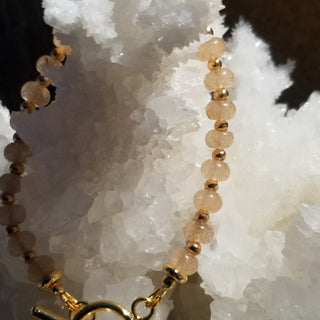 Rutile Quartz (Golden) Gold Filled Toggle Bracelet with Pearl Dangle