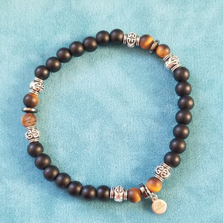 Gold Tiger Eye, Black Onyx & Hematite Silver Bracelet SET