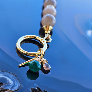 Brazilian Phogopite& Moonstone 18K Gold Filled Log Toggle Clasp Bracelet with Green Onyx&Andalusite Briolettes