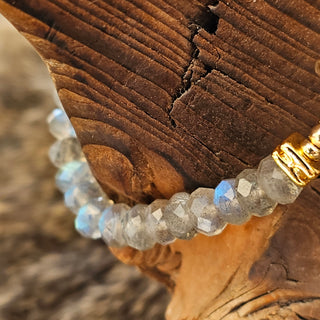 Labradorite (Grade AAA Faceted Donut) 18K Gold Filled Toggle Bracelet with Pearl Dangle