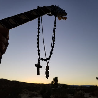 Hematite Necklace with Garnet Sterling Silver Cross [Sold]