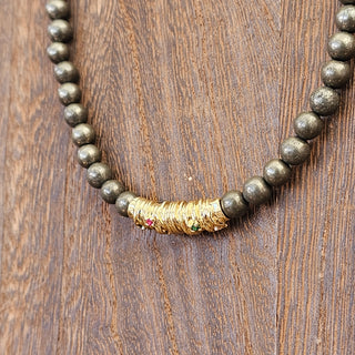 Pyrite(6mm Round) and Half 8mm Pyrite~ Half 18K Gold Filled Necklace with Eye Protection Charme (Necklace Set)