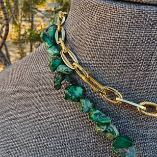 Green Forest Jasper (Rough) 10k Gold Filled Necklace with Spike and Pearl Dangle