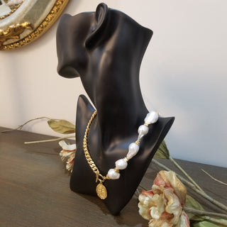 Baroque Pearl - Half Chaain~Half Pearl - (AAA Quality) 18K Gold Filled Chain [�350]