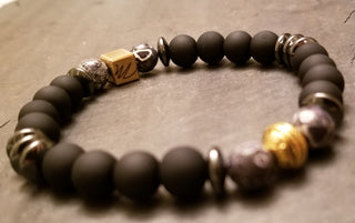 Black Onyx, Map Jasper & Hematite Logo Bracelet