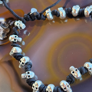 Skull Braided Bracelet - Silver with Black Thread