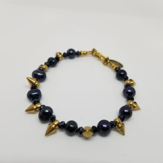 Blue Pearl All Spike Antiqued Gold Clasp Bracelet