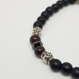 Garnet, Black Onyx & Hematite (6mm) Silver Bracelet