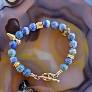 Lapis Lazuli (Matt 8mm) Logo 18K Toggle Clasp Bracelet