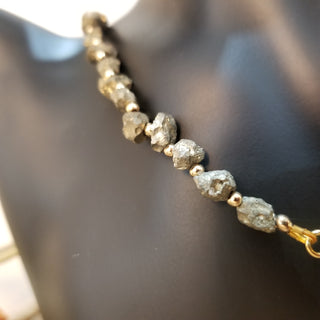 Pyrite Rough - Half Pyrite~Half 18k Gold Plated Chain Toggle Clasp Necklace with Protective Coin Charm