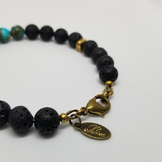 Imperial Turquoise Jasper and Black Lava (10mm) Antiqued Gold Clasp Bracelet