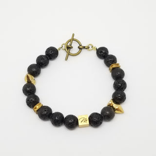 Black Lava (10mm) Spike Antiqued Gold Toggle Bracelet