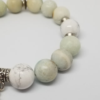 Amazonite with White Howlite (10mm) with Labradorite Briolette & Feather Charm