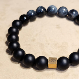 Blue Hawk Eye And Onyx (10mm) Logo Bracelet