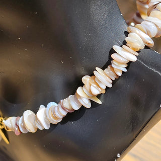 Organic Mother of Pearl (Warm Tone Organic) Toggle Necklace with Baroque Pearl Dangle