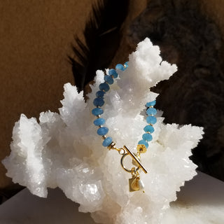 Blue Chalcedony 18K Gold Filled Toggle Bracelet with Pearl Dangle