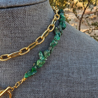 Green Forest Jasper (Rough) 10k Gold Filled Necklace with Spike and Pearl Dangle