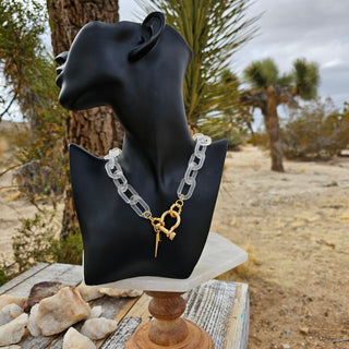 Shackle Clasp  with Spike in Clear Frosted Resin chain _ 18 K Gold Filled