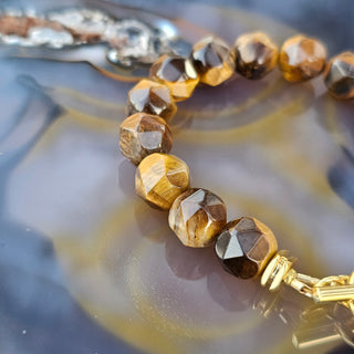 Tigers Eye - Gold - (10mm)Faceted Gold Filled Toggle Clasp with Aqua Chalcedony Briolette Danglel