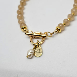 Rutile Quartz (Golden) Gold Filled Toggle Bracelet with Pearl Dangle