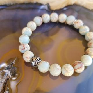 Sky Snake Skin Jasper SS Charm (8mm) Bracelet