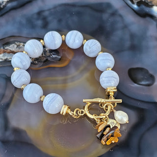 Blue Lace Agate (12mm)  Gold Filled Toggle with Pearl