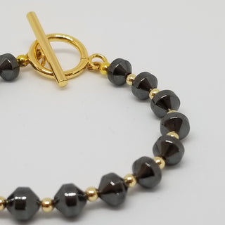 Hematite Cone 18K Gold Filled Toggle Bracelet