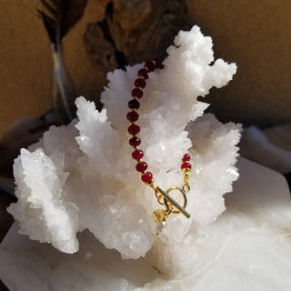 Garnet Gold Filled Toggle Bracelet with Pearl Dangle