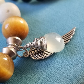 Amazonite with Tiger's Eye (12mm) with Chalcedony Dangle & Angel's Wing Charm