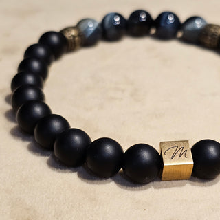 Blue Hawk Eye And Onyx (8mm) Logo Bracelet