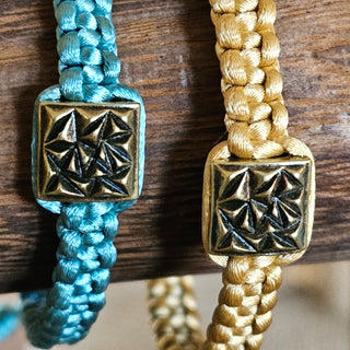 Zen Weave Satin Macrame Boho Braided Bracelet in Teal - Matt Gold Peak Pulse Charm