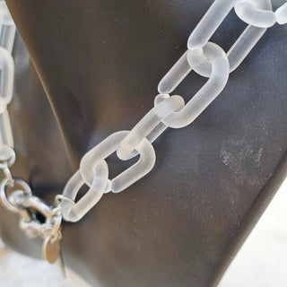 Shackle Clasp  with Spike in Clear Frosted Resin chain _ Stainless Steel