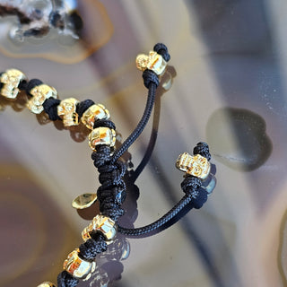 Skull Braided Bracelet - 18k Gold Plated with Black Thread