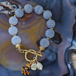 Blue Lace Agate (12mm)  Gold Filled Toggle with Pearl