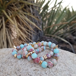 Sky Blue Snake Skin Jasper Shiny Spike (10mm) Shiny Toggle Bracelet