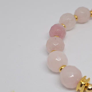 Rose Quartz (Faceted) 18K Gold Filled Toggle Bracelet with Pearl Dangle