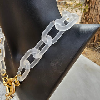 Shackle Clasp  with Spike in Clear Frosted Resin chain _ 18 K Gold Filled