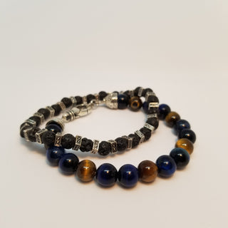 Tiger Eye (Yellow & Blue) 8mm Sterling Silver Clasp Bracelet