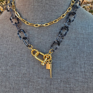 Shackle Clasp with Spike in Nude Black Resin Chain _ 18K Gold Filled