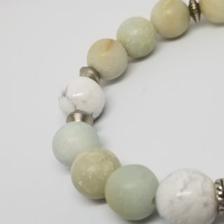 Amazonite with White Howlite (10mm) with Labradorite Briolette & Feather Charm