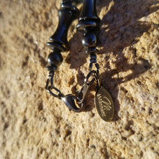 Hematite Necklace with Garnet Sterling Silver Cross [Sold]