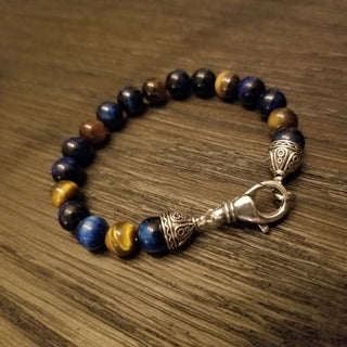 Tiger Eye (Yellow & Blue) 8mm Sterling Silver Clasp Bracelet