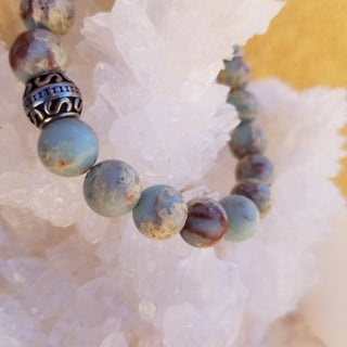 Sky Snake Skin Jasper SS Charm (8mm) Bracelet