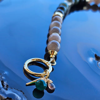 Brazilian Phogopite& Moonstone 18K Gold Filled Log Toggle Clasp Bracelet with Green Onyx&Andalusite Briolettes