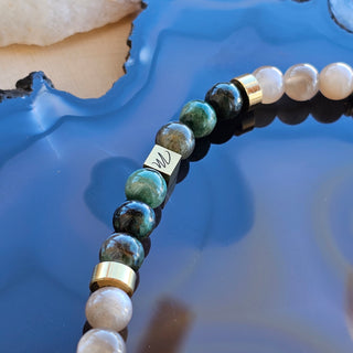 Brazilian Phogopite& Moonstone 18K Gold Filled Log Toggle Clasp Bracelet with Green Onyx&Andalusite Briolettes