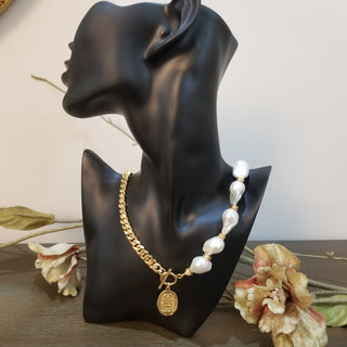 Baroque Pearl - Half Chaain~Half Pearl - (AAA Quality) 18K Gold Filled Chain [�350]