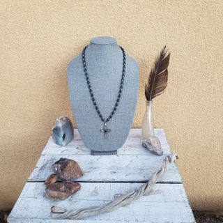 Hematite Necklace with Garnet Sterling Silver Cross [Sold]