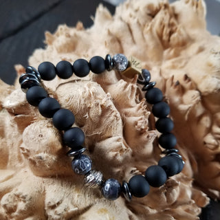 Black Onyx, Map Jasper & Hematite Logo Bracelet