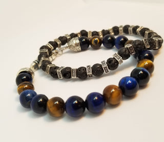 Tiger Eye (Yellow & Blue) 8mm Sterling Silver Clasp Bracelet