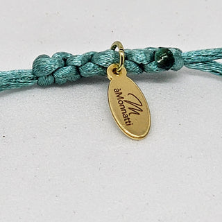 Zen Weave Satin Macrame Boho Braided Bracelet in Teal - Matt Gold Peak Pulse Charm